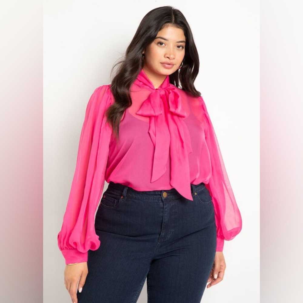 Eloquii pink chiffon bow top